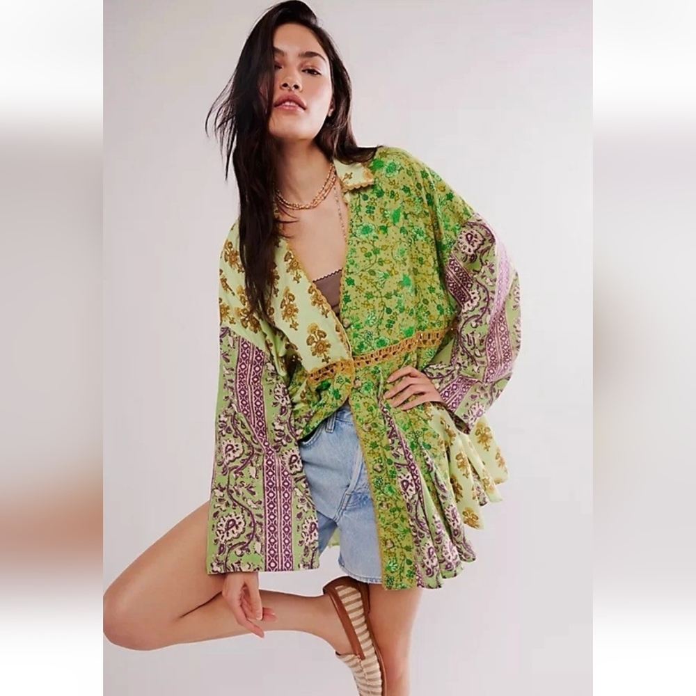 Free People Hazy Baby Prined Mini Dress‎ Top